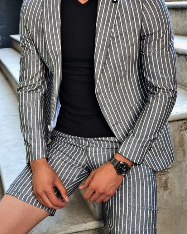 Aysoti Black Slim Fit Striped Suit