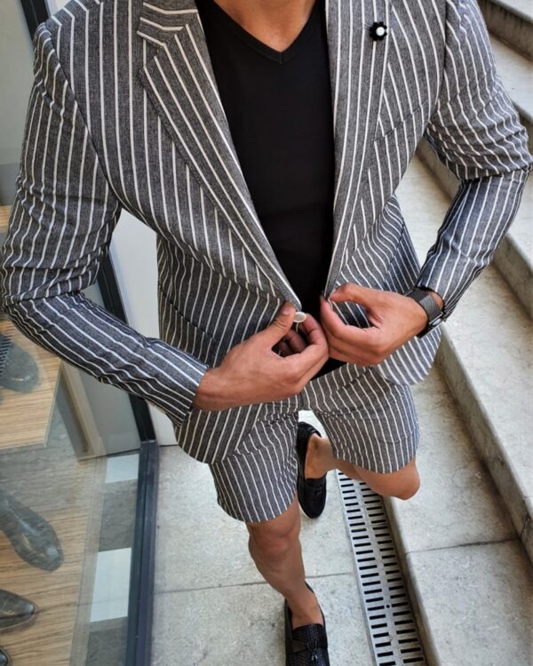 Aysoti Black Slim Fit Striped Suit