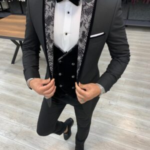Aysoti Gray Slim Fit Peak Lapel Tuxedo