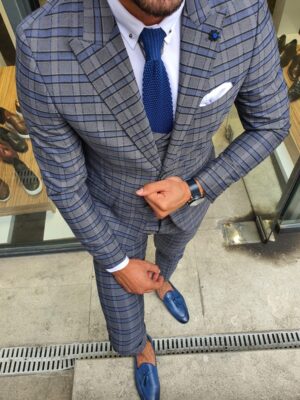 Aysoti Gray Slim Fit Plaid Suit