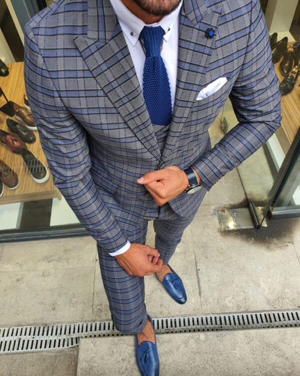 Aysoti Gray Slim Fit Plaid Suit