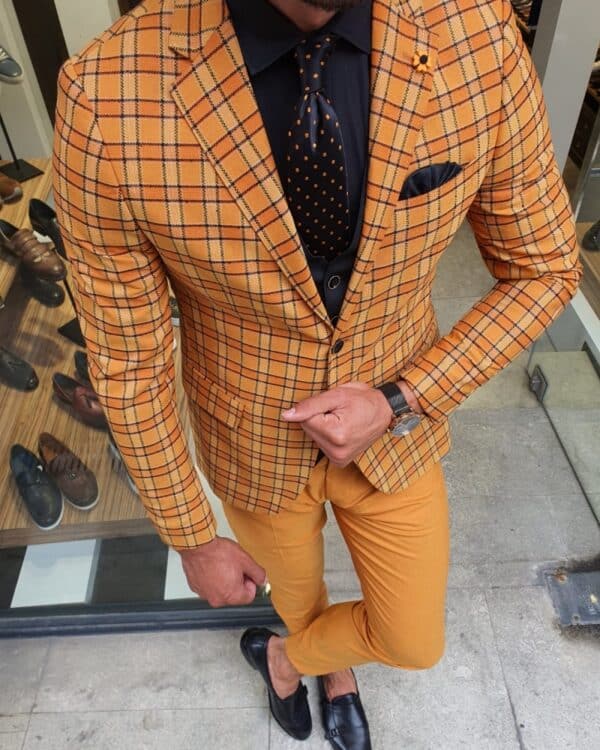 Mustard Slim Fit Plaid Suit