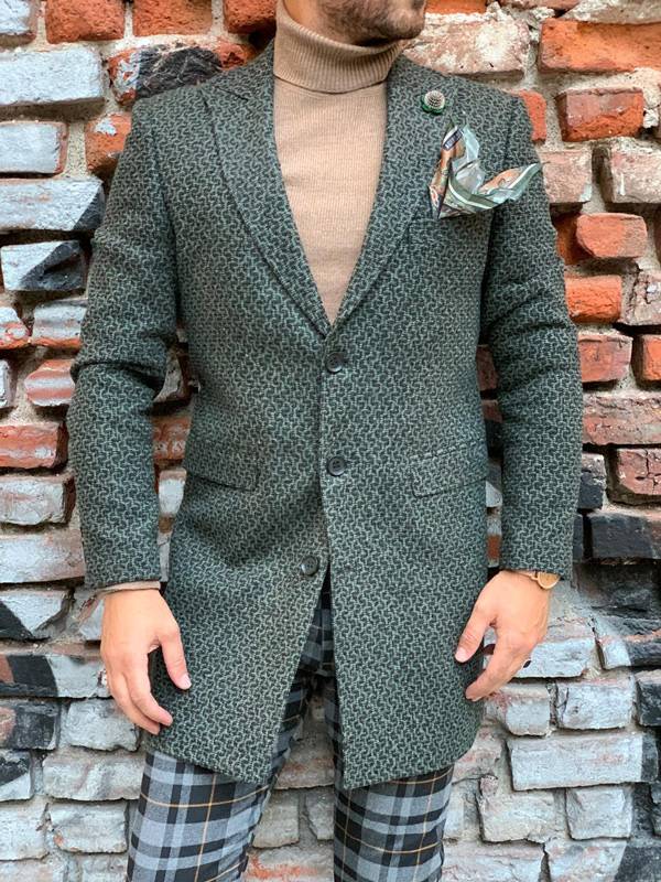 Barnaby Green Slim Fit Wool Long Coat