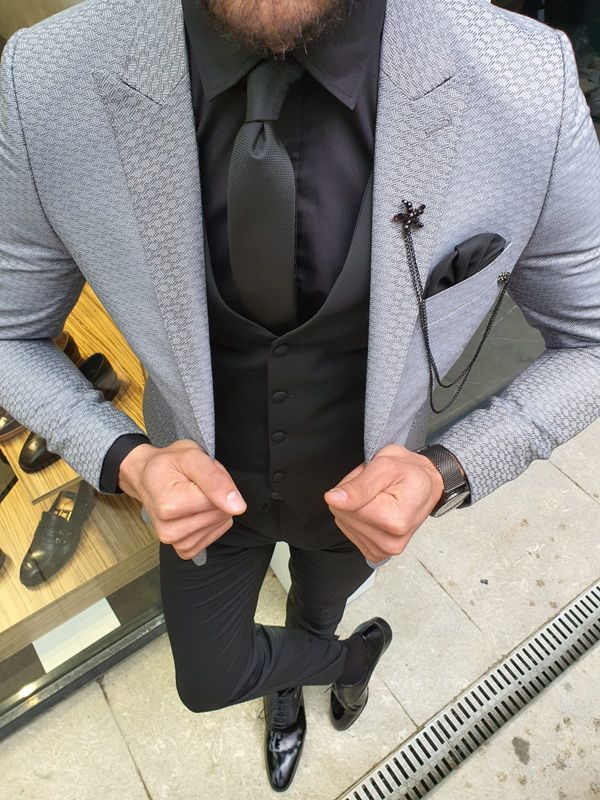 Aysoti Varsa Gray Slim Fit Patterned Suit