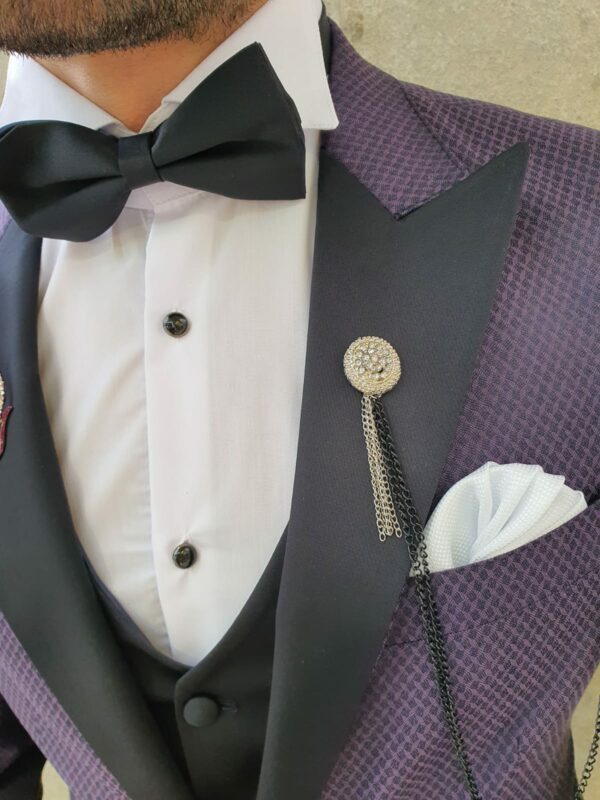 Aysoti Lacey Purple Slim Fit Patterned Tuxedo