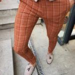 Aysoti Belgun Orange Slim Fit Check Pants