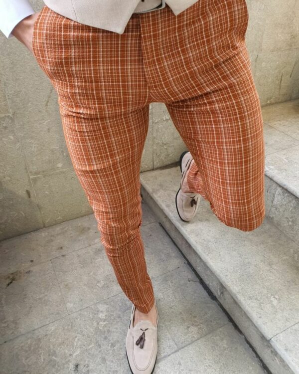 Aysoti Belgun Orange Slim Fit Check Pants