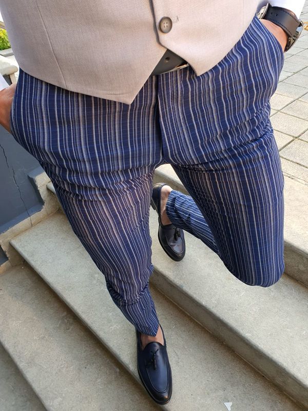 Aysoti Langred Sax Slim Fit Pinstripe Pants