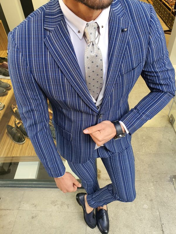 Aysoti Varada Sax Slim Fit Pinstripe Suit