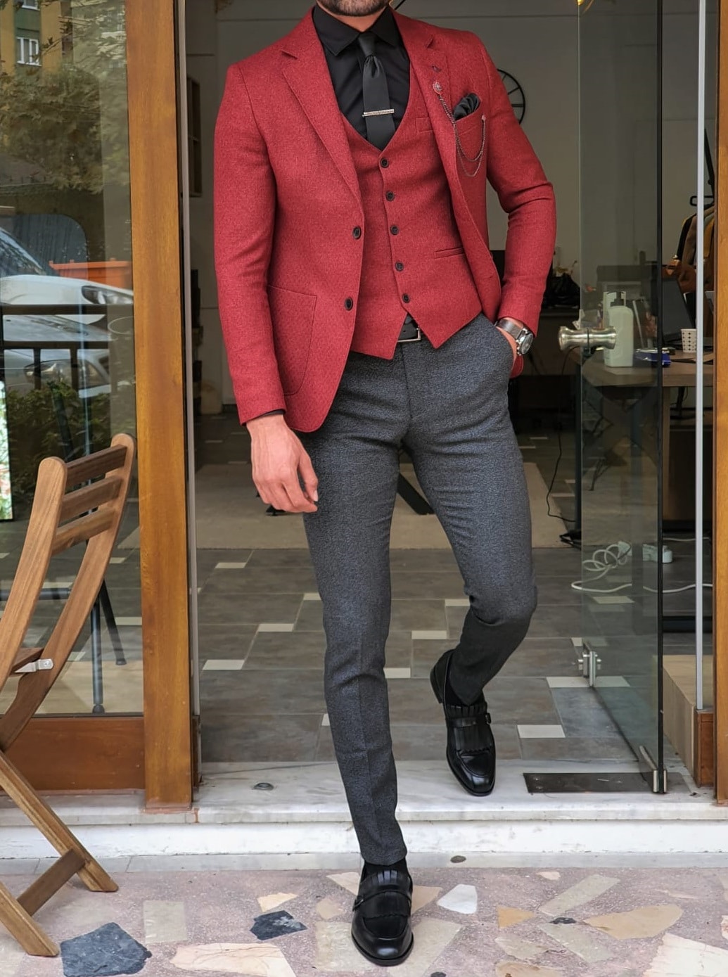 Comedian Ade Edmondson In MAX Wine Three Piece Suit – Marc Darcy