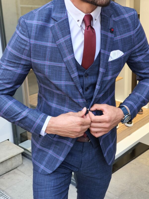 Aysoti New Gentleman Indigo Slim Fit Plaid Check Suit