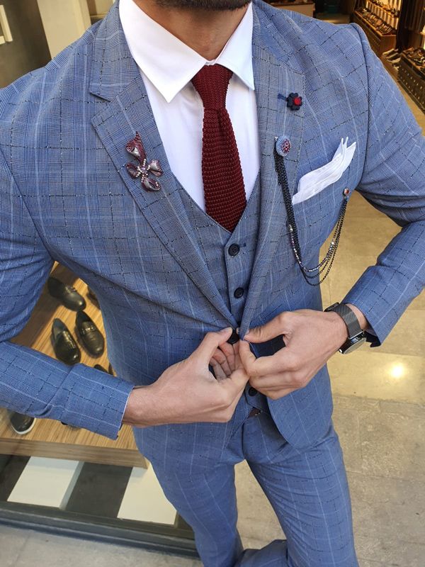 Aysoti Varada Blue Slim Fit Plaid Suit