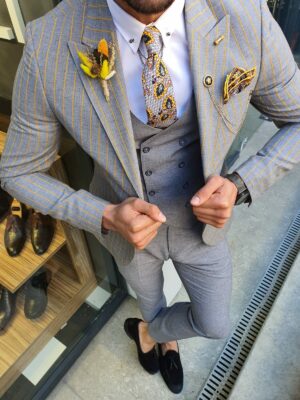 Aysoti Varada Blue Slim Fit Pinstripe Suit