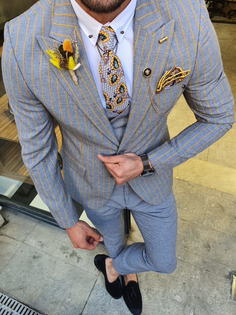 Aysoti Varada Blue Slim Fit Pinstripe Suit - Aysotiman