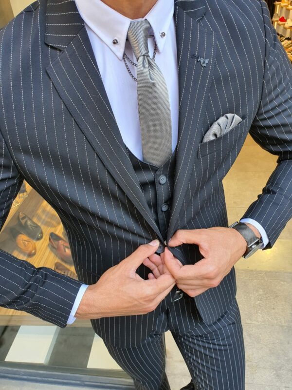 Aysoti Reno Black Slim Fit Pinstripe Suit