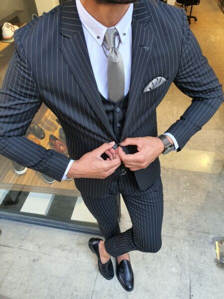 Aysoti Reno Black Slim Fit Pinstripe Suit - Aysotiman
