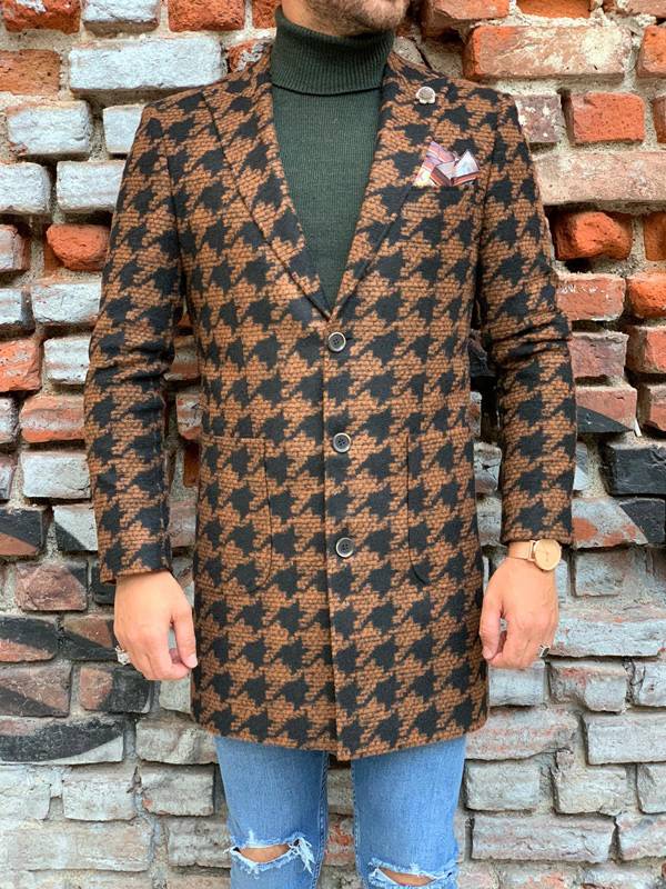 Hugh Coffee Slim Fit Patterned Wool Long Coat