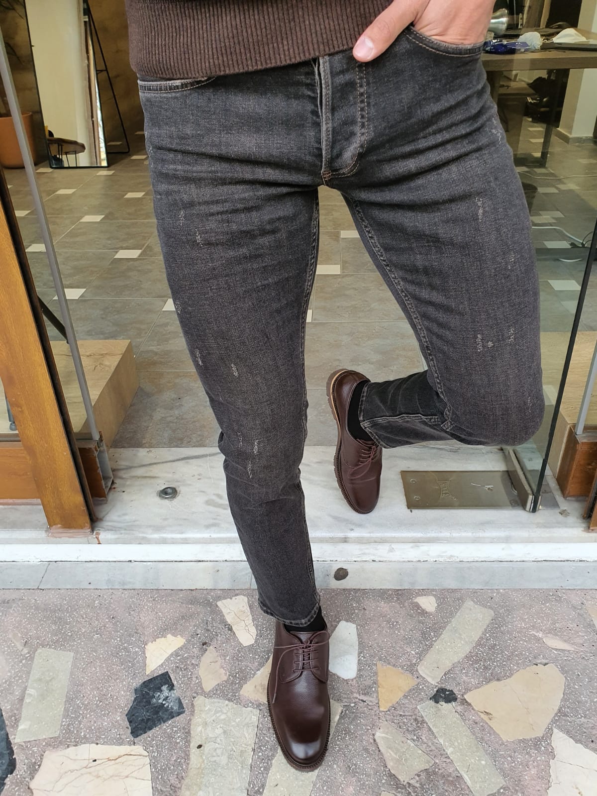 Aysoti Brandon Black Slim Fit Striped Jeans