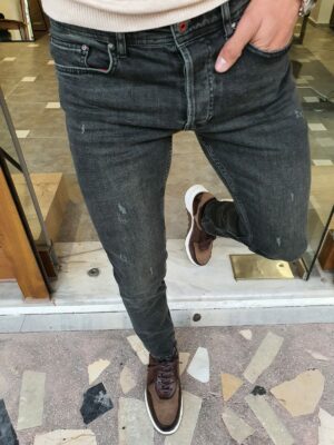 Aysoti Elon Khaki Slim Fit Striped Jeans