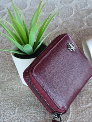 Aysoti Burgundy Zippered Leather Wallet