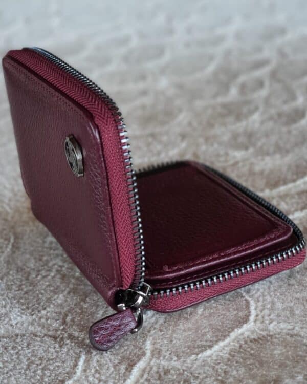 Aysoti Burgundy Zippered Leather Wallet