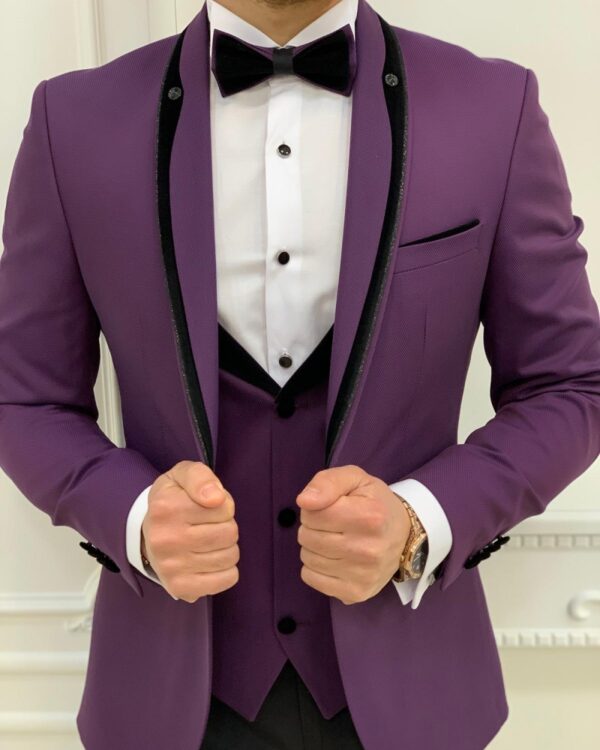 Aysoti Cardinal Purple Slim Fit Shawl Lapel Tuxedo