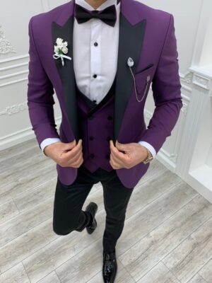 Aysoti Clyde Purple Slim Fit Peak Lapel Tuxedo