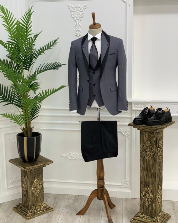 Aysoti Kingswood Gray Slim Fit Shawl Lapel Groom Suit