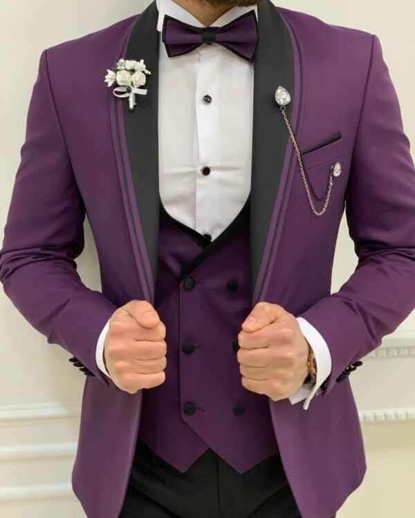 Aysoti Kingswood Purple Slim Fit Shawl Lapel Tuxedo