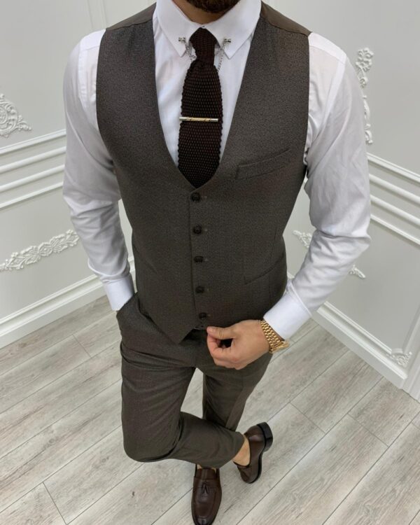 Aysoti Milford Brown Slim Fit Plaid Suit