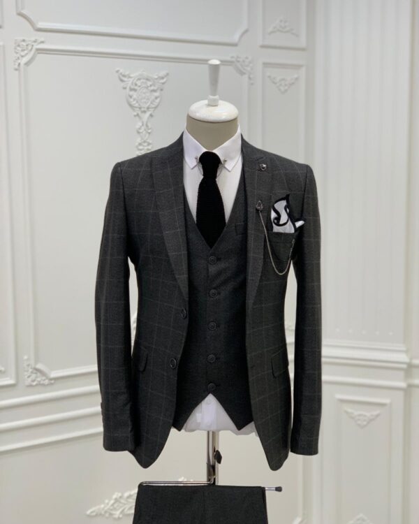 Aysoti Milford Dark Gray Slim Fit Plaid Suit