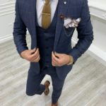 Aysoti Milford Navy Blue Slim Fit Plaid Suit