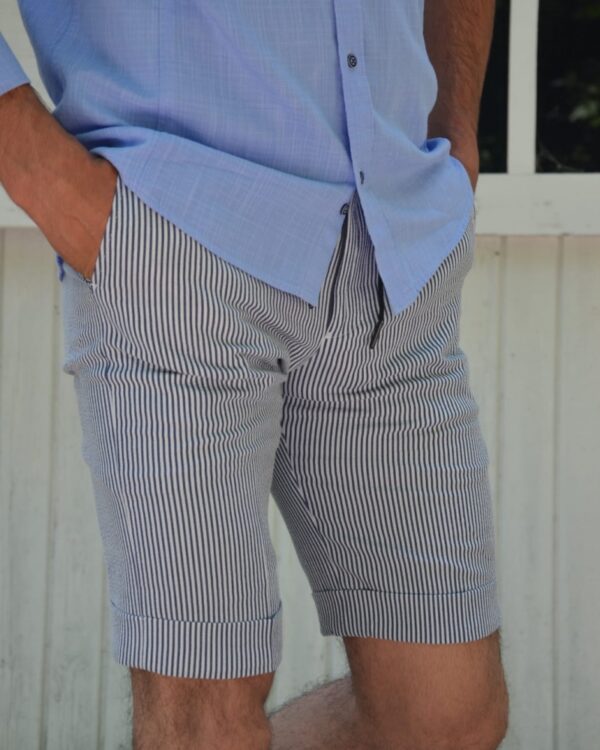 Aysoti Navy Blue Slim Fit Striped Shorts