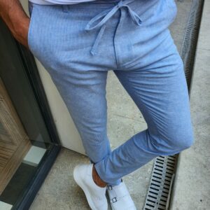 Aysoti Blue Slim Fit Laced Striped Pants