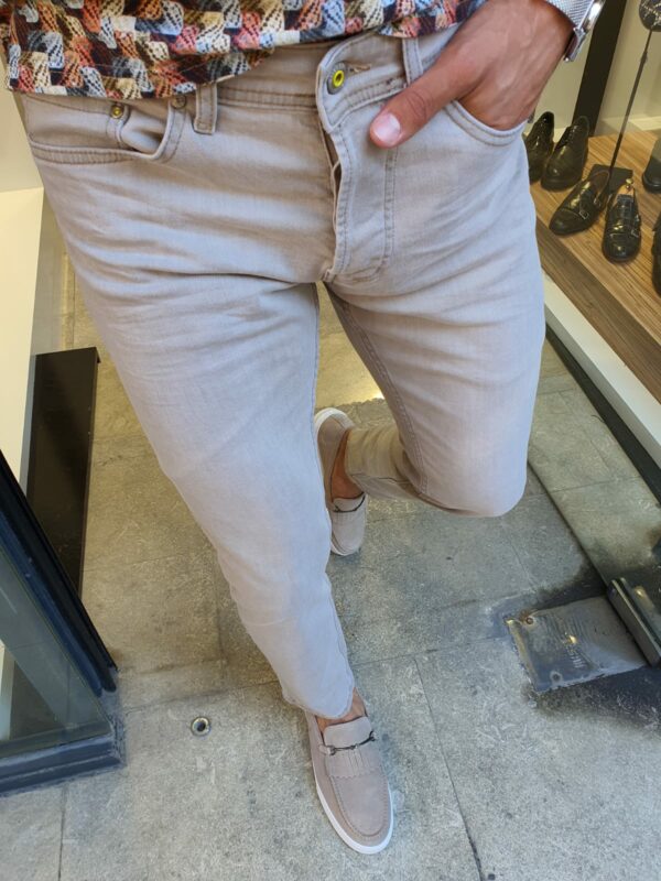 Aysoti Sparks Beige Slim Fit Handmade Jeans