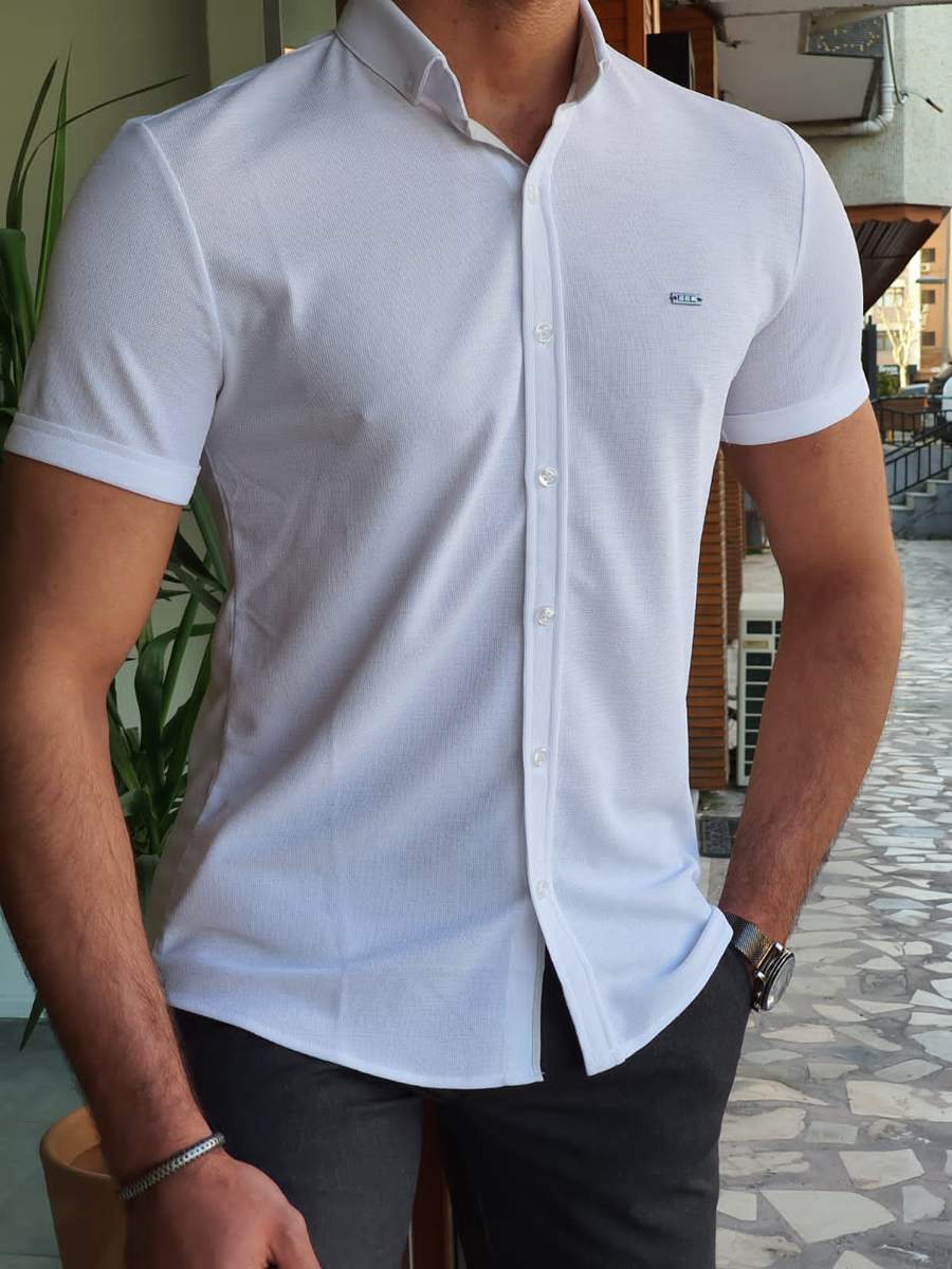 Aysoti Marvee White Slim Fit Short Sleeve Shirt - Aysotiman
