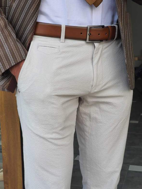 Aysoti Navak Beige Slim Fit Cotton Pants