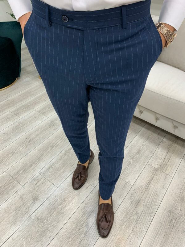 Aysoti Novak Dark Blue Slim Fit Double Breasted Pinstripe Suit