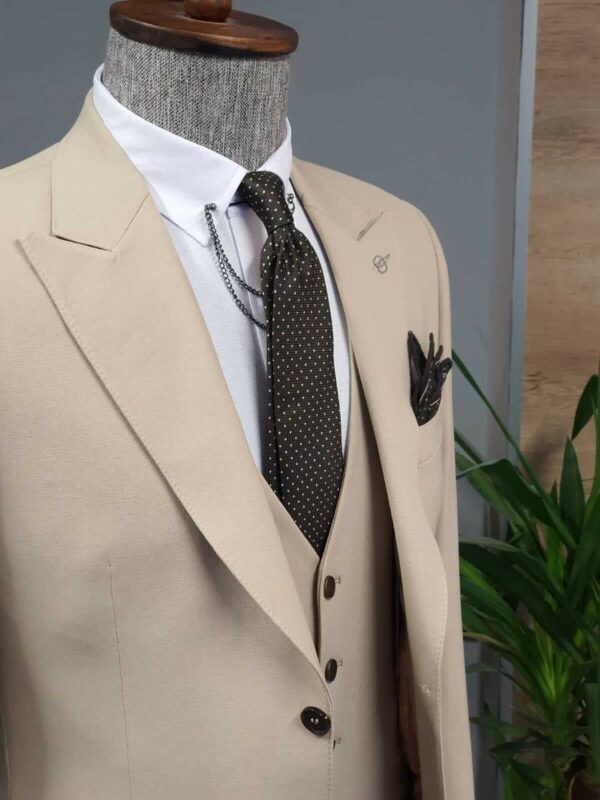 Aysoti Walter Beige Slim Fit Cotton Suit