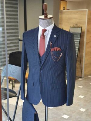 Aysoti Walter Navy Blue Slim Fit Pinstripe Suit
