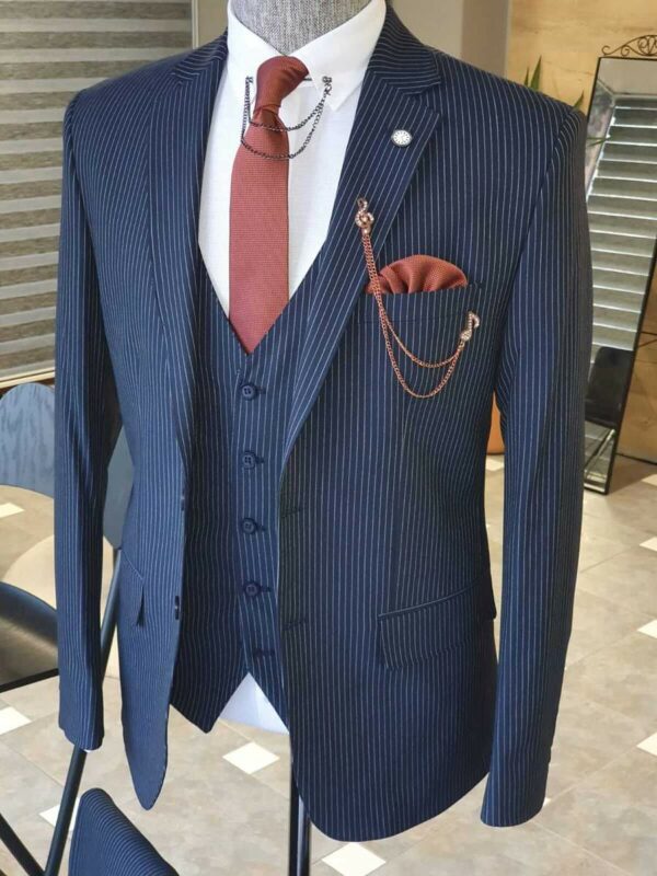 Aysoti Walter Navy Blue Slim Fit Pinstripe Suit