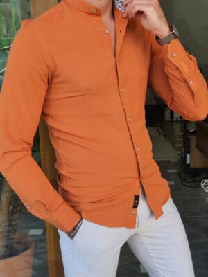 Aysoti Walter Orange Slim Fit Long Sleeve Cotton Shirt