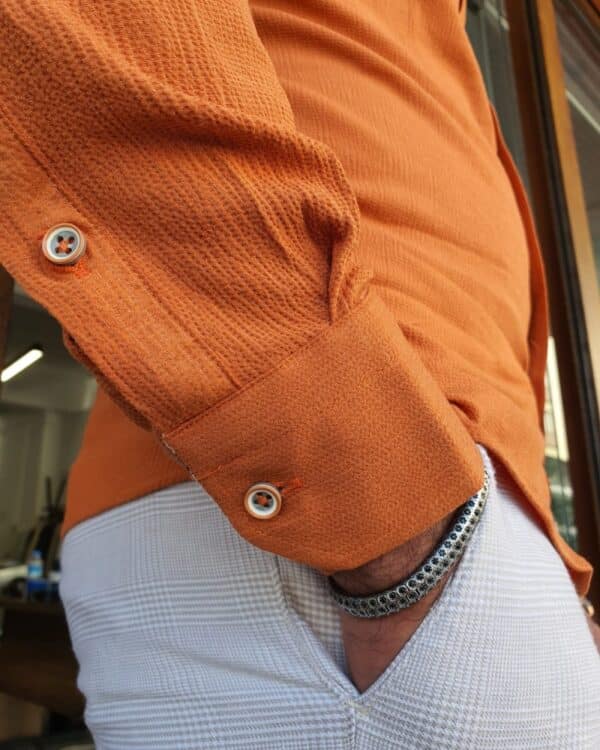 Aysoti Walter Orange Slim Fit Long Sleeve Cotton Shirt