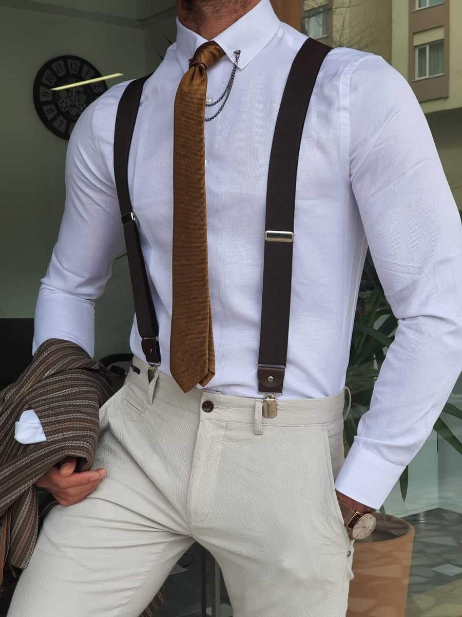 Aysoti Walter White Slim Fit Patterned Chain Collar Shirt - Aysotiman