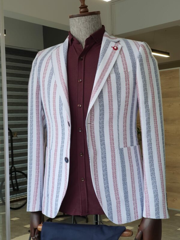 Aysoti Becksbourne Red Slim Fit Striped Cotton Blazer