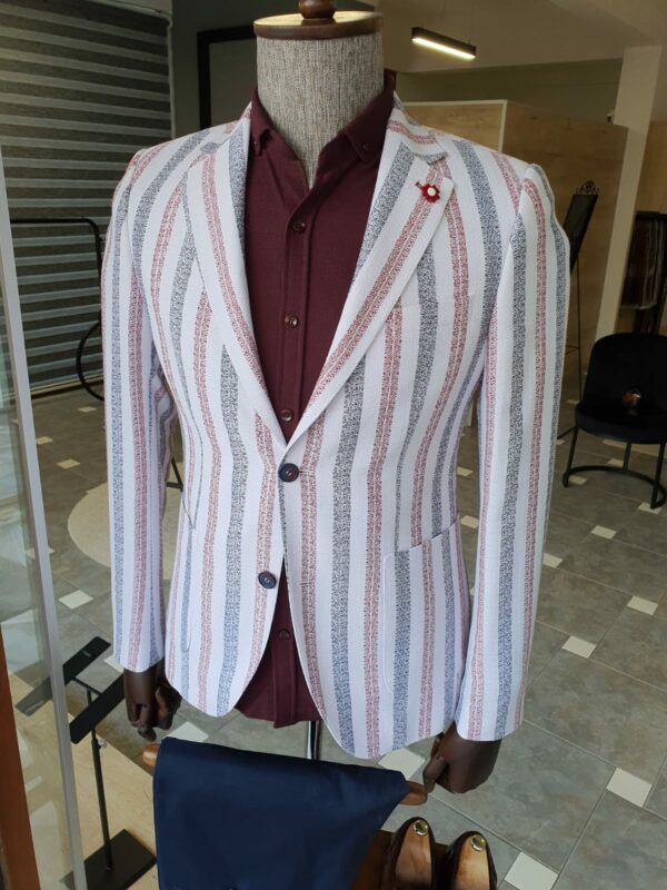 Aysoti Becksbourne Red Slim Fit Striped Cotton Blazer