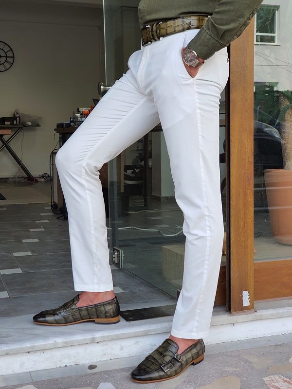 Aysoti Belgun White Slim Fit Cotton Pants