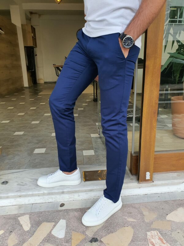 Aysoti Brandon Navy Blue Slim Fit Cotton Pants