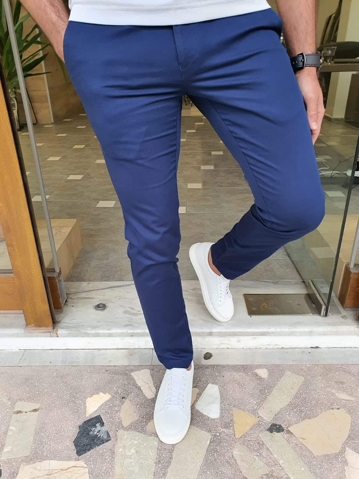 Aysoti Brandon Navy Blue Slim Fit Cotton Pants - Aysotiman