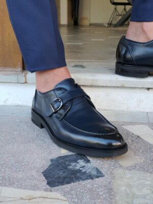 Navy Blue Buckle Loafers